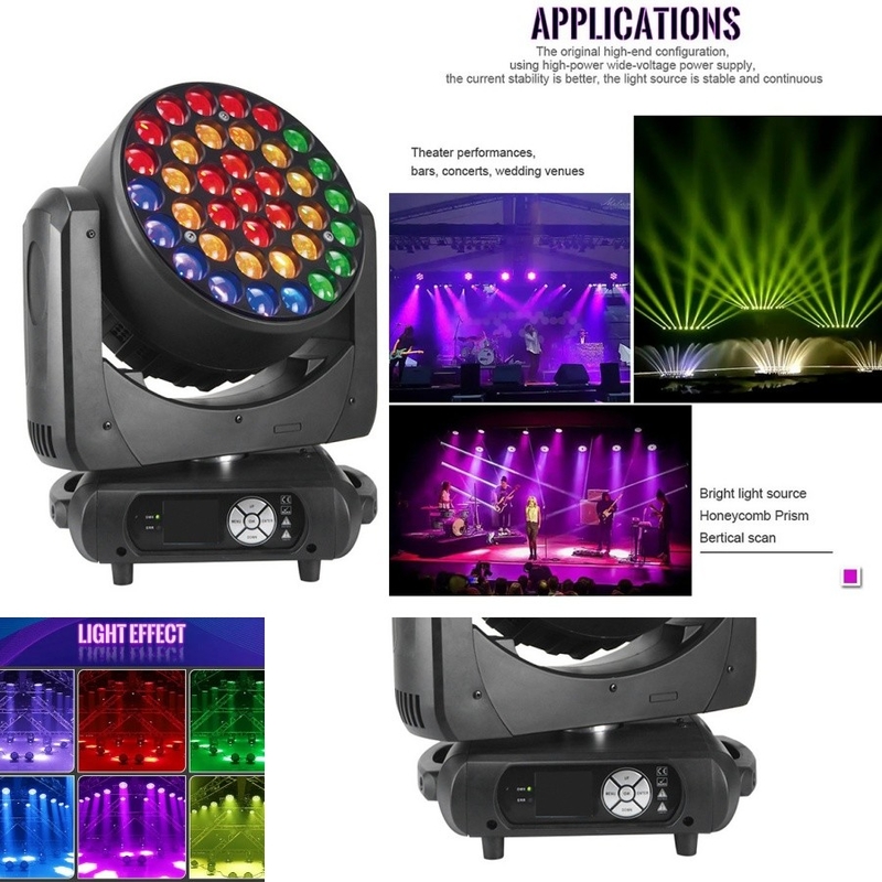 RGBW 4in1 37*15W DMX Zoom Strobe LED Wash Moving Head Light برای دی جی بار دیسکو استیج کلوپ